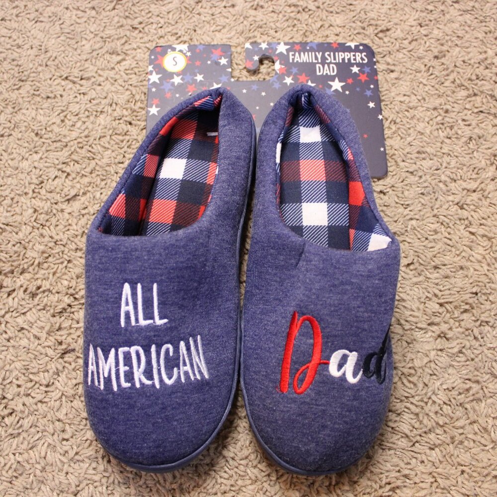 Men's Blue "All American Dad" Family Slippers Size Small NWT